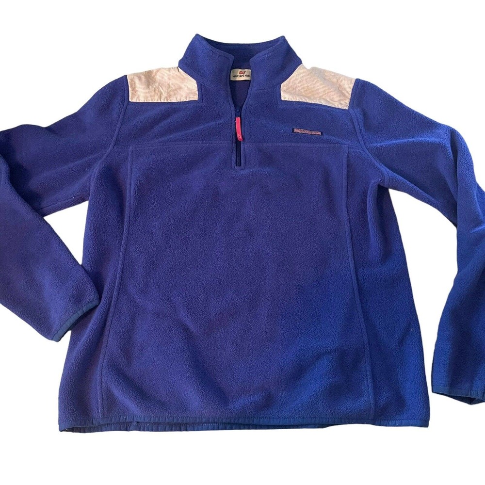 Vineyard Vines Women's 1/4 Zip Fleece Jacket Size Small Blue Logo Casual Sweater